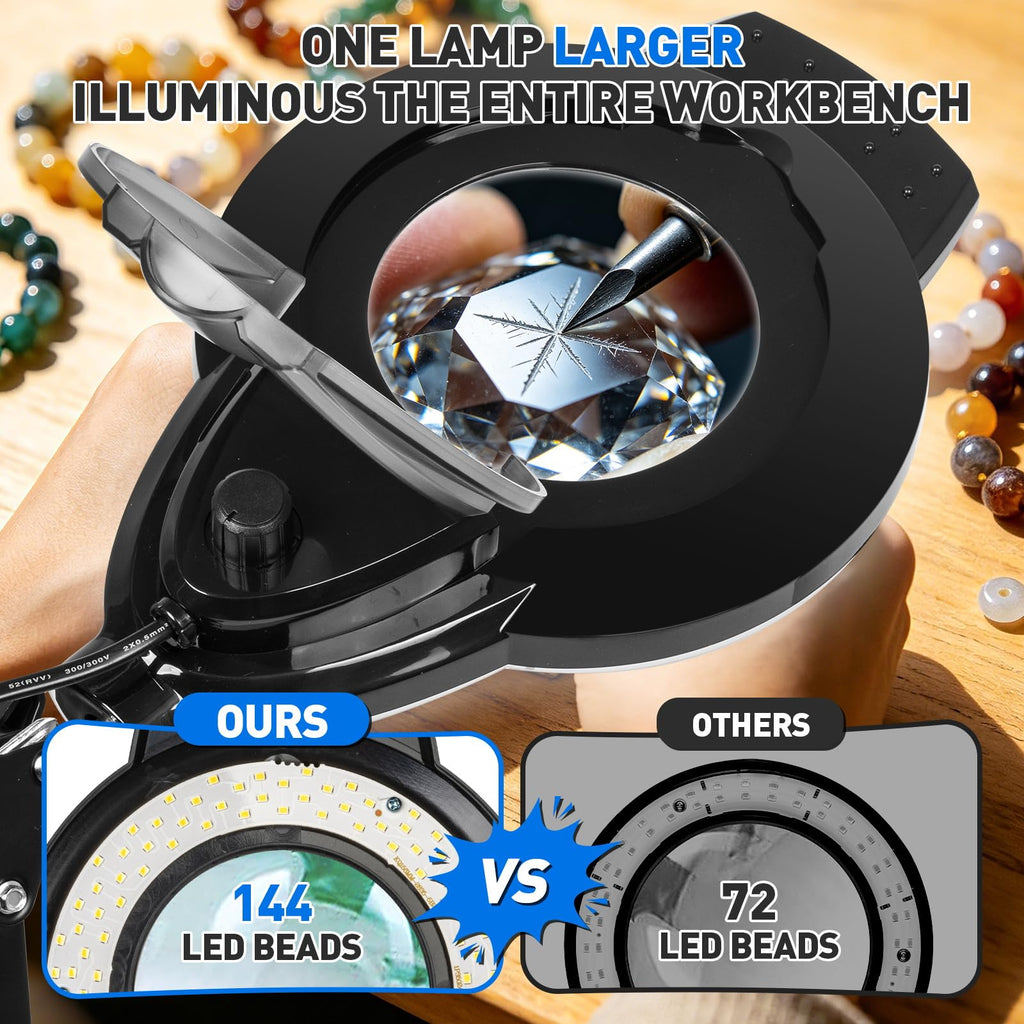 KIRKAS LED Magnifying Lamp with Clamp, 2,200 Lumens Dimmable 28in 12X