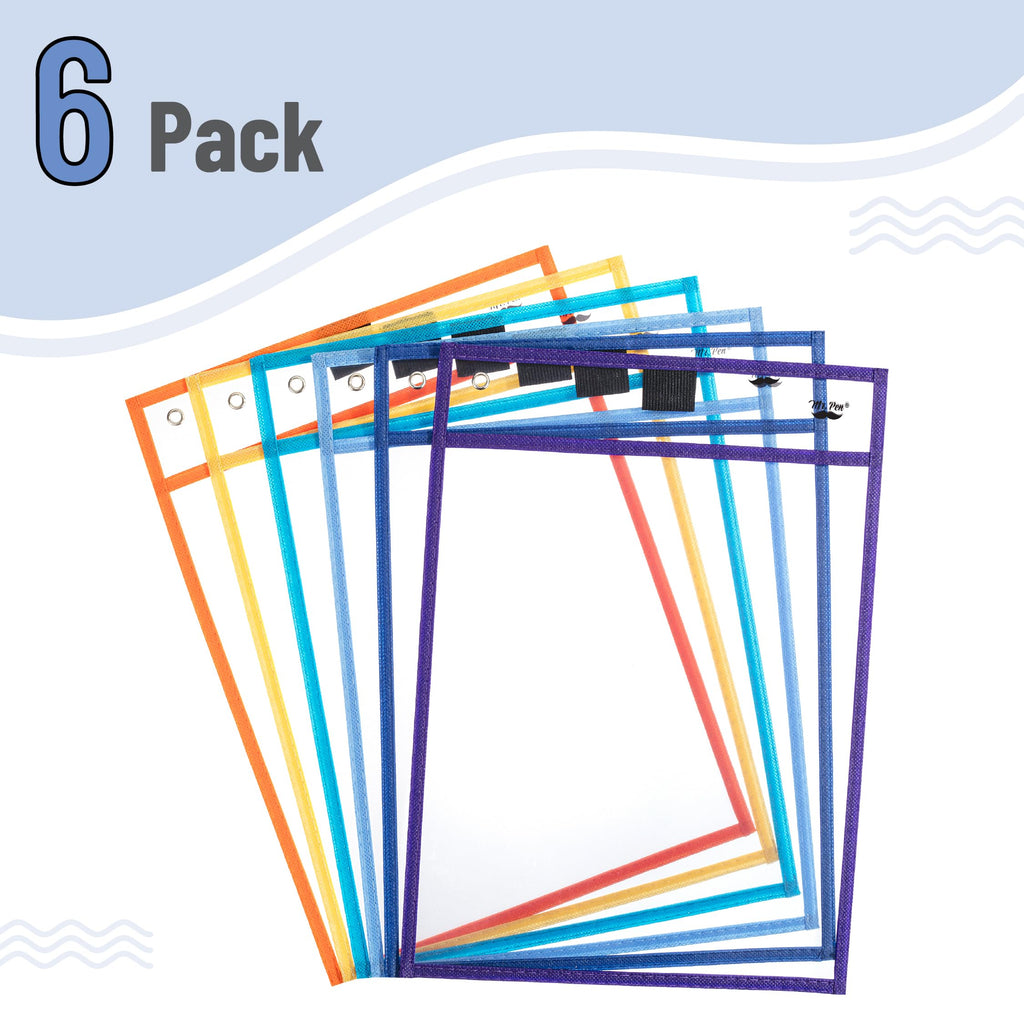 Mr. Pen- Reusable Dry Erase Pocket Sleeves, 10" x 14", 6 Pack, Colorful