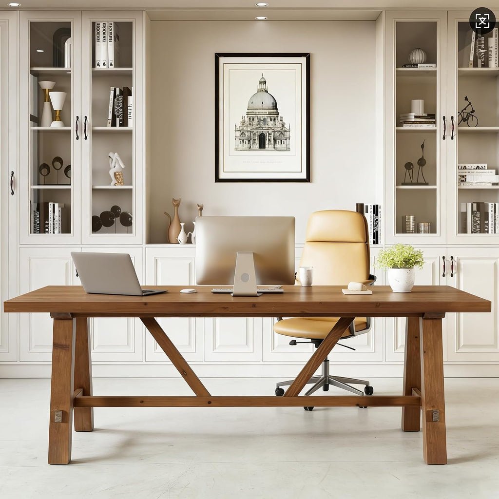 LITTLE TREE 70.87-Inch Solid Wood Student Desk, Rustic Brown