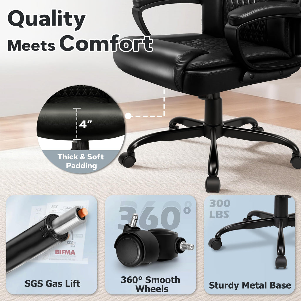 Office Chair, High Back Ergonomic Home Office Desk Chairs with Lumbar Support, Adjustable Big and Tall Computer Chair, 360° Swivel, PU Leather, Brown