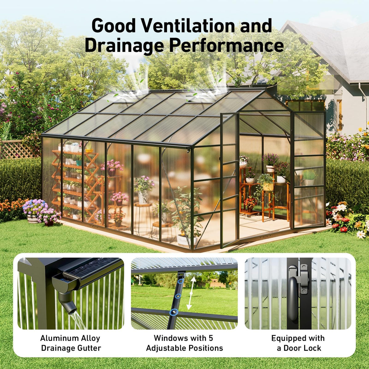 Windproof Tunnel Greenhouse with Thermometer (Multiple Sizes)