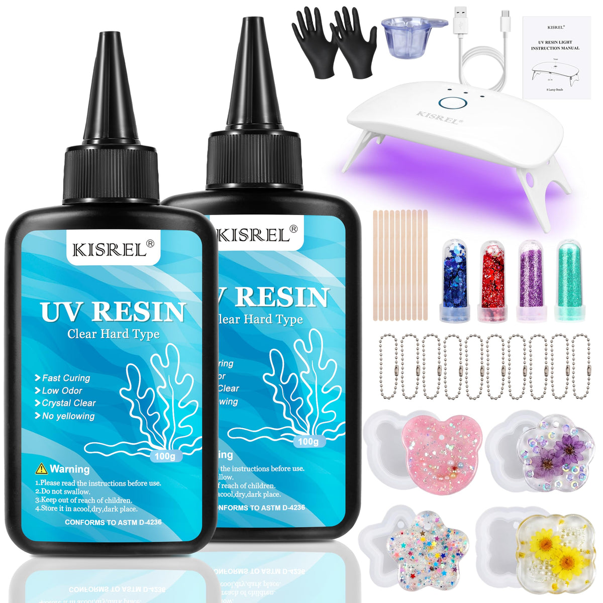 KISREL 400g UV Resin Kit with Light and Molds, Crystal Clear Resin Kit
