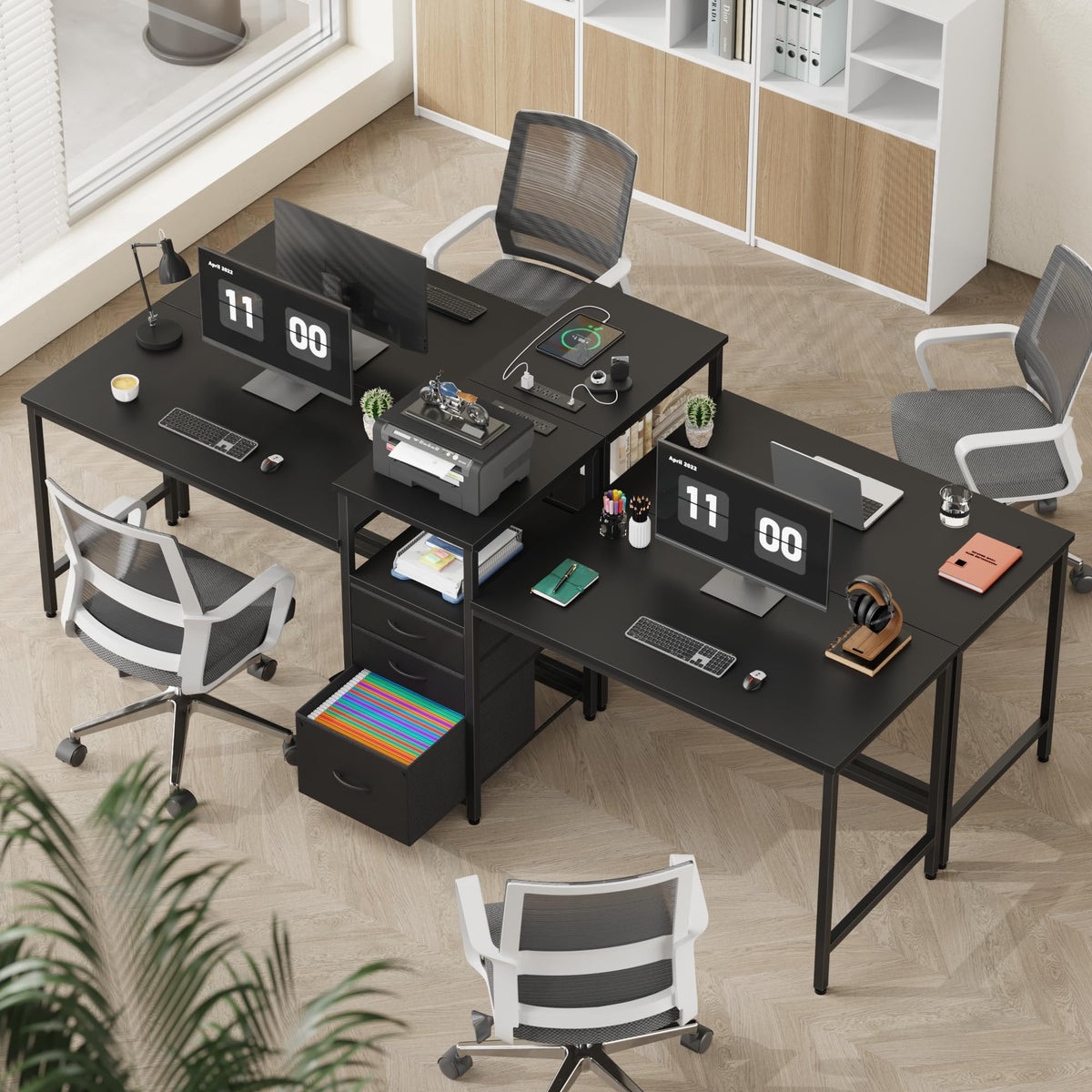 GYIIYUO 93'' Two Person Desk with Charging Station, Long Desk with 3 Drawer