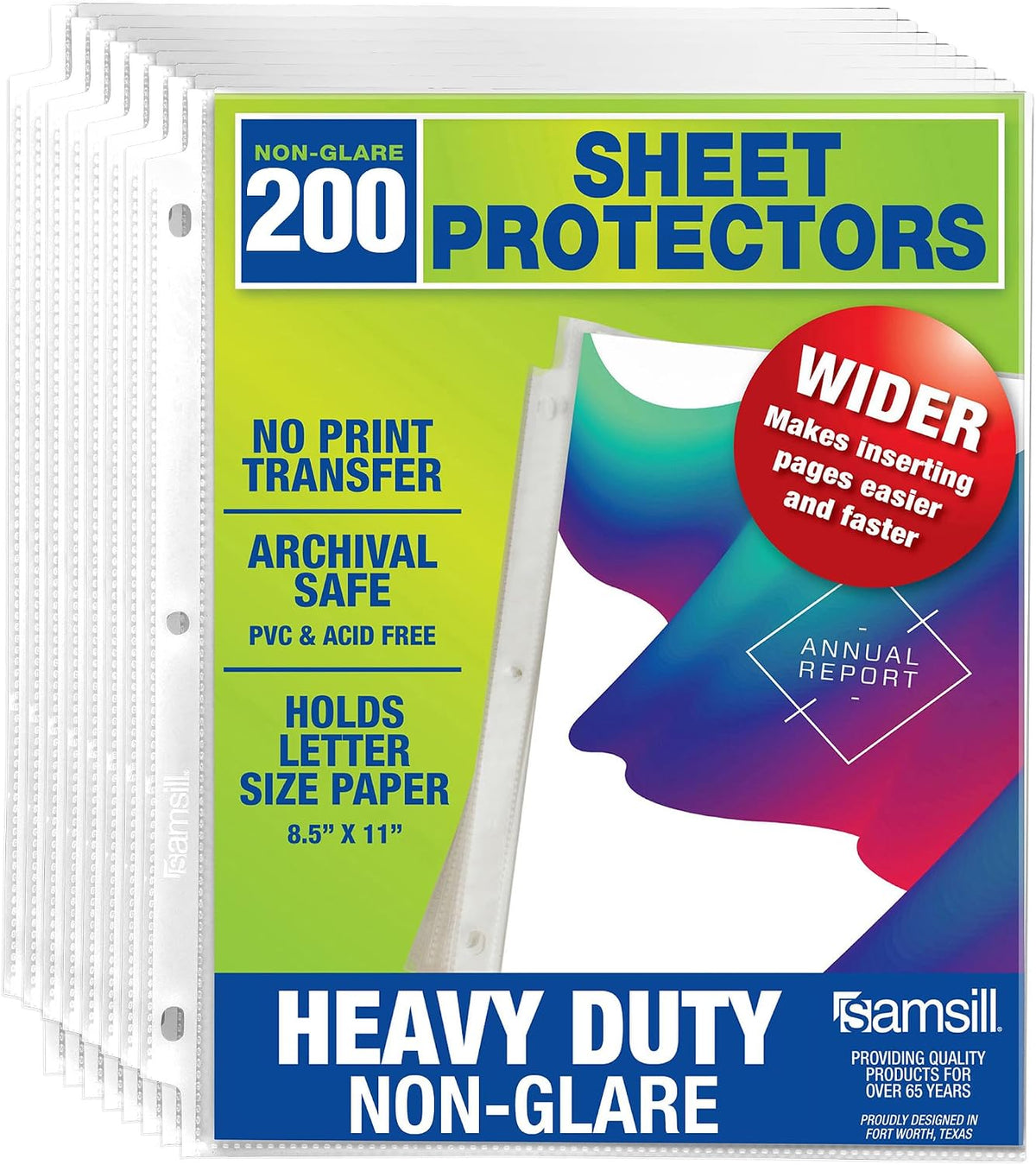 Samsill 200 Pack Heavy Duty Sheet Protectors, Non-Glare, 8.5x11 Inch Page Protectors for 3 Ring Binder, Letter Size Protectors, Reinforced Holes, Non-Glare Protector, Top Loading, Acid Free