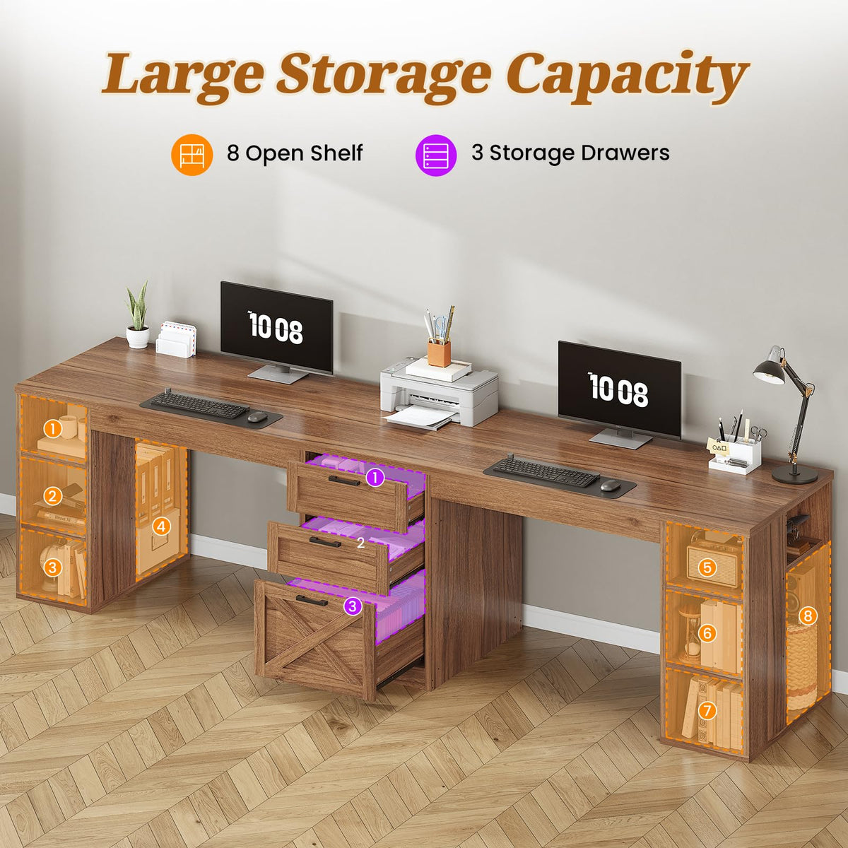 SEDETA 96.5-Inch Two-Student Desk with Drawers