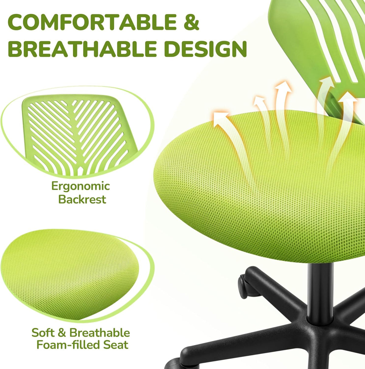 Yaheetech Small Desk Chair, Armless Adjustable Swivel Seat, Green