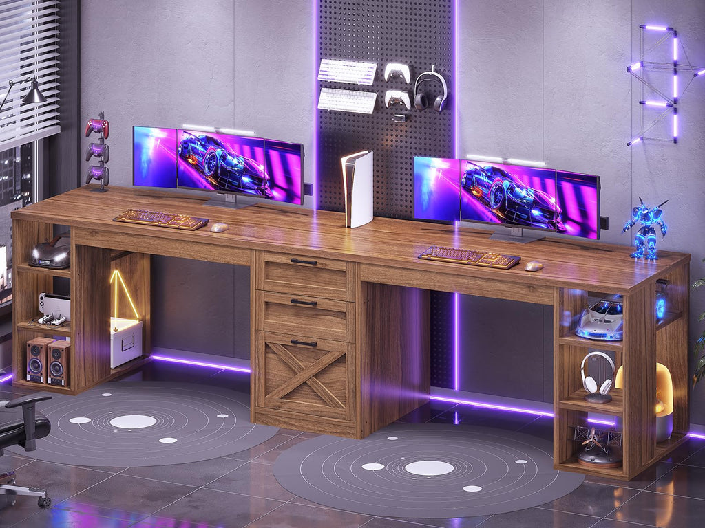 SEDETA 96.5-Inch Two-Student Desk with Drawers