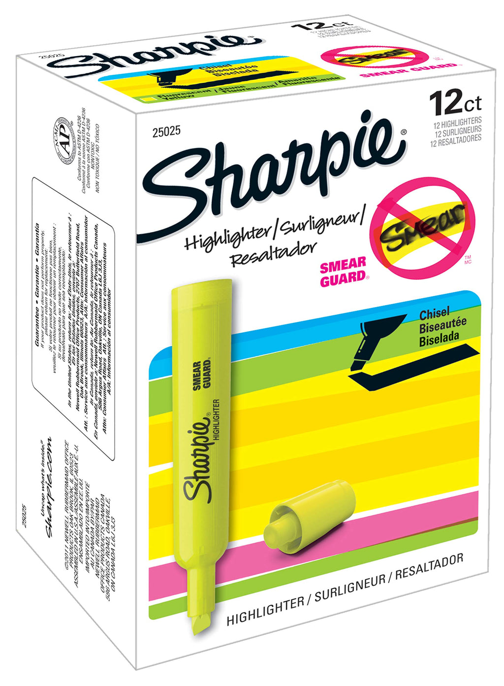 Sharpie Tank Highlighters, Chisel Tip, Fluorescent Yellow, 12 Count