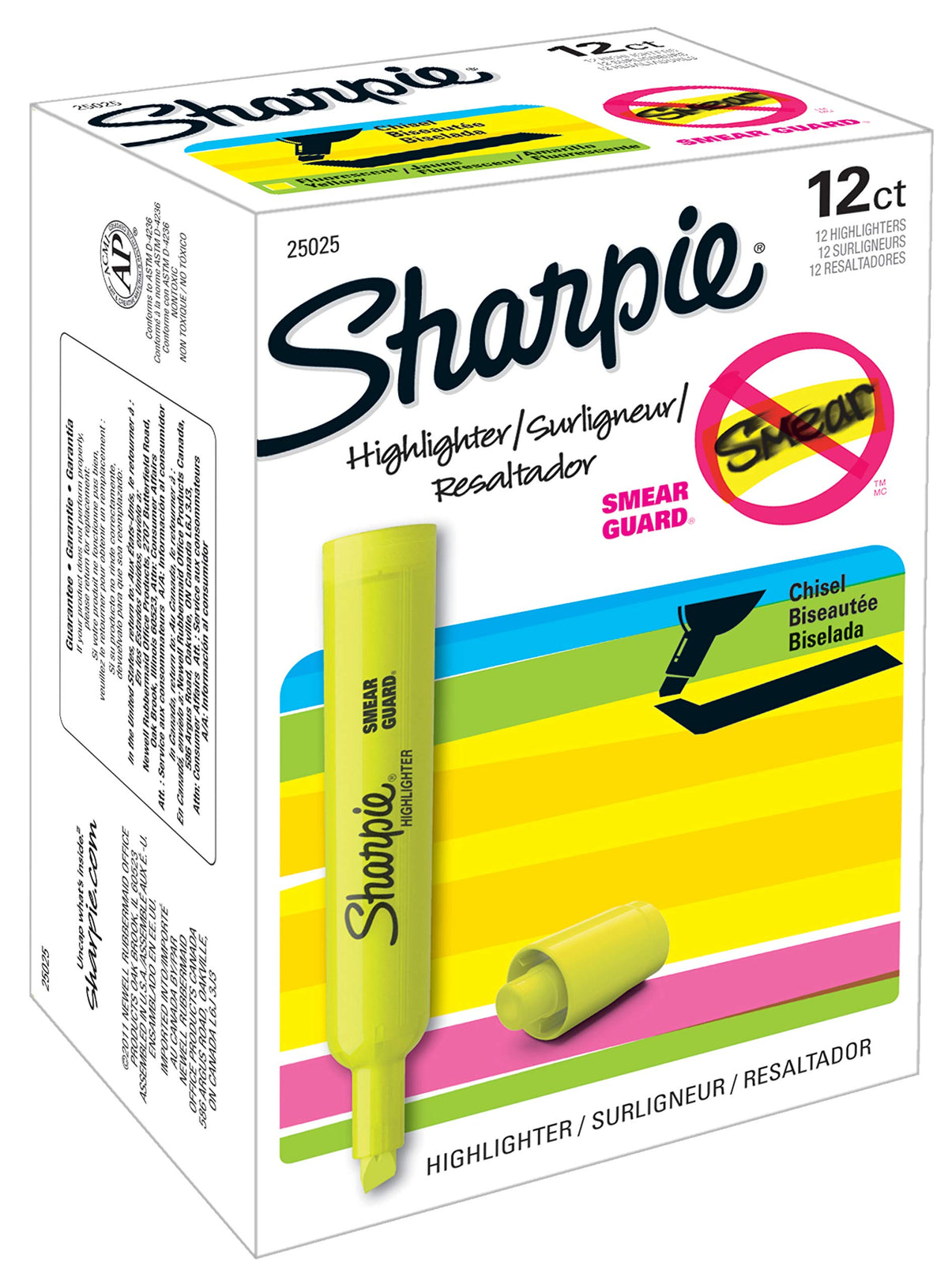 Sharpie Tank Highlighters, Chisel Tip, Fluorescent Yellow, 12 Count