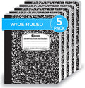 Rosmonde 5 Pack Wide Ruled Composition Notebook, Black Marble Notebooks
