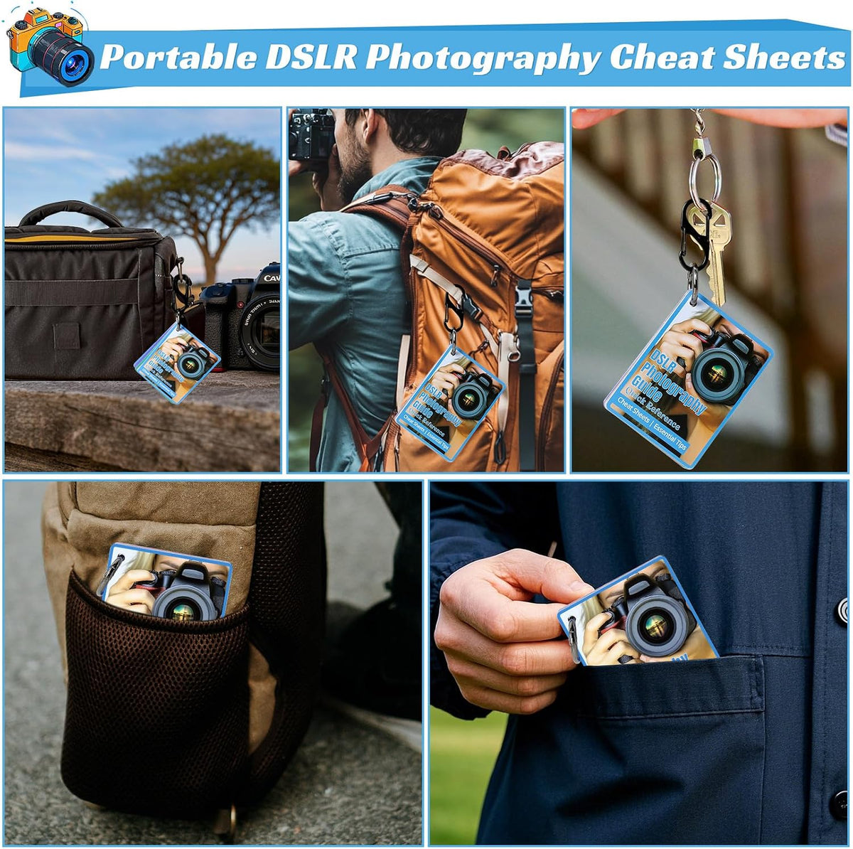 Photography Cheat Sheet for DSLR Camera Accessories for Canon Nikon Sony,Quick Reference Cards Photographers Book for Beginners,Settings,Exposure, Modes,Composition,Lighting, etc.4×3 Inch