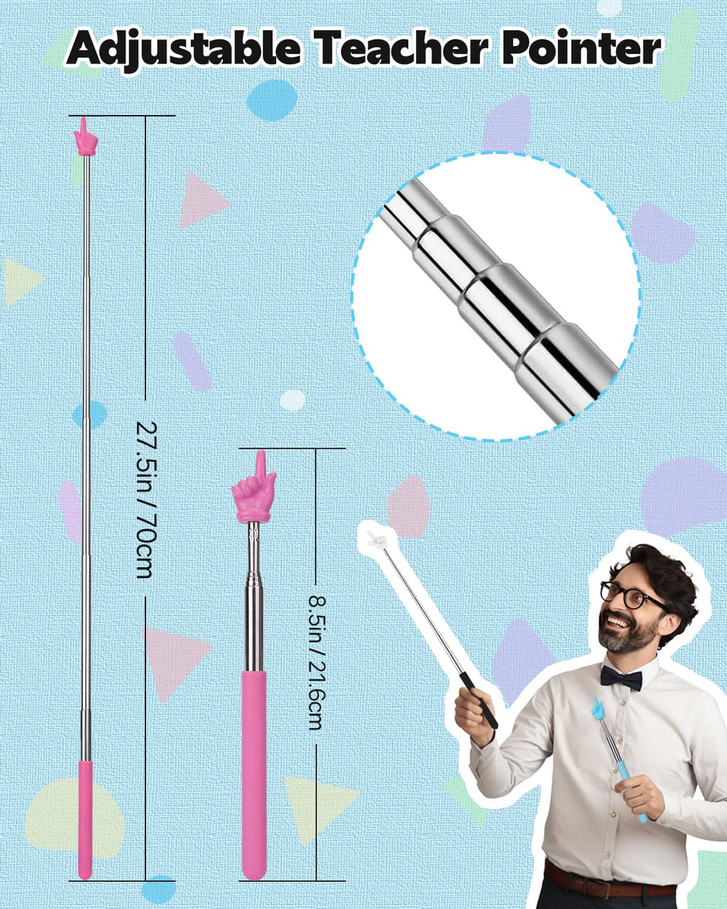 Extendable Finger Pointer Stick, School Collapsible Telescoping Long Hand Pointing Stick, Classroom Must Have Supplies Essentials, Purple