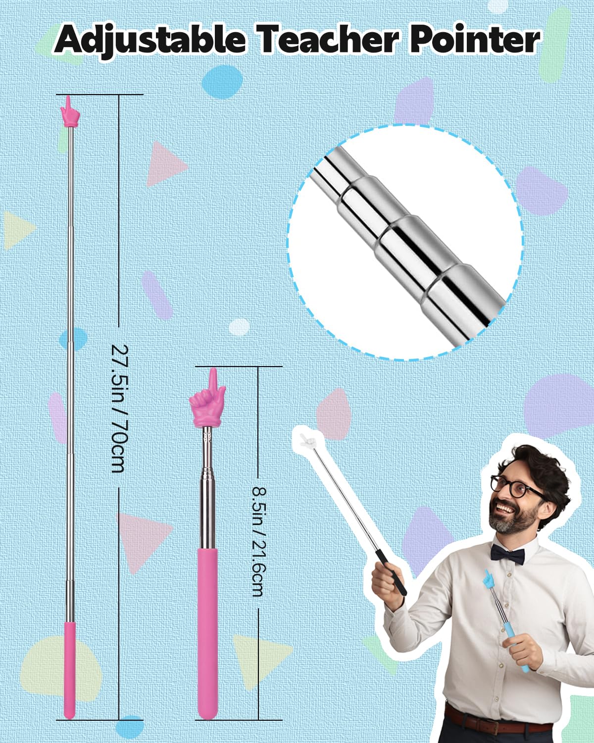 Extendable Finger Pointer Stick, School Collapsible Telescoping Long Hand Pointing Stick, Classroom Must Have Supplies Essentials, Purple