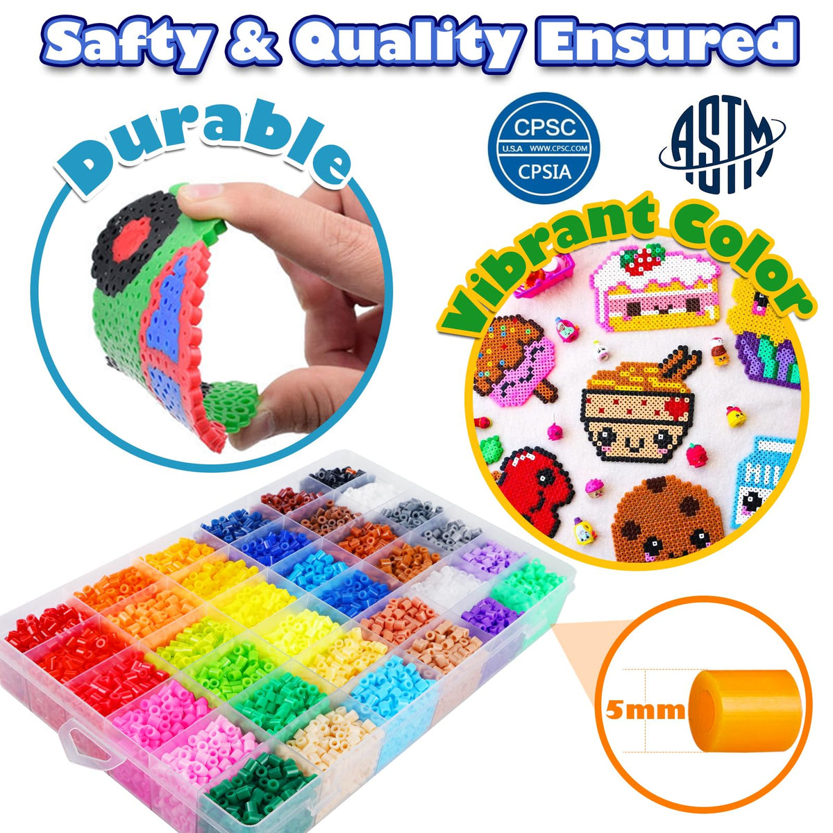 23000 5mm Fuse Beads Kit for Craft Gifts - 22 Colors | 106 Patterns
