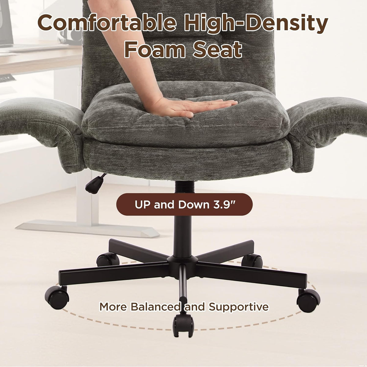 FiveWillowise Cross Legged Office Chair with Flip-up Arms&Hight Back,Grey