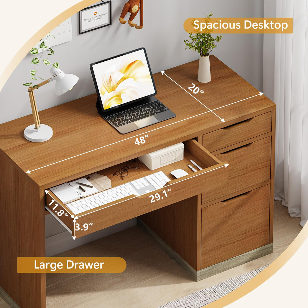 MaverickFurni White Desk with Drawers, 48 Inch Small Computer Desk