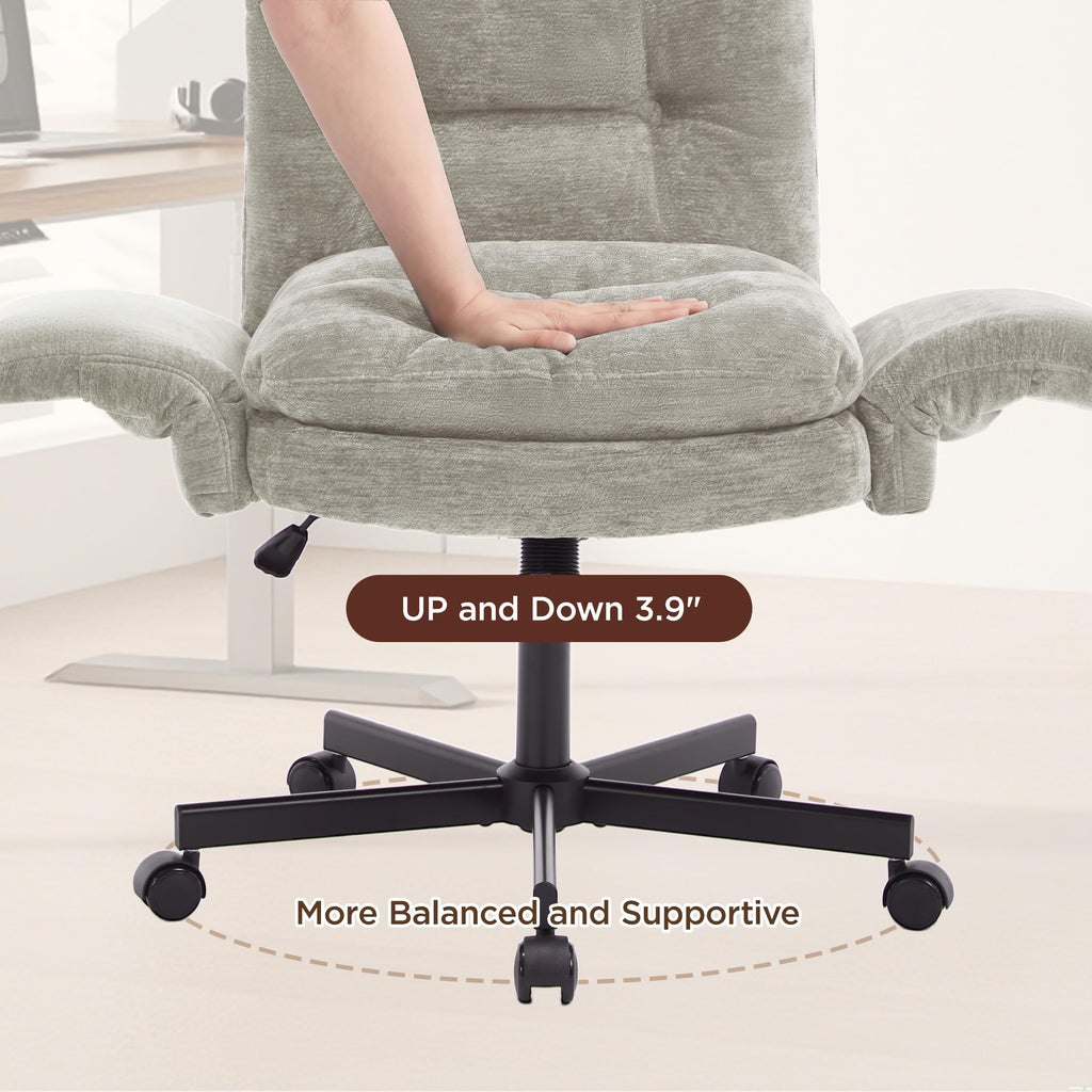 FiveWillowise Cross Legged Office Chair with Flip-up Arms&Hight Back,Grey