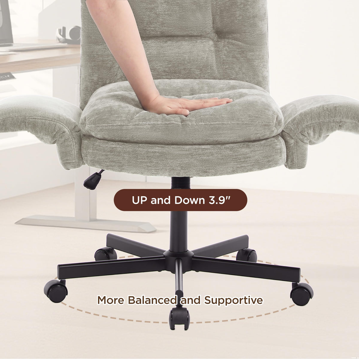 FiveWillowise Cross Legged Office Chair with Flip-up Arms&Hight Back,Grey