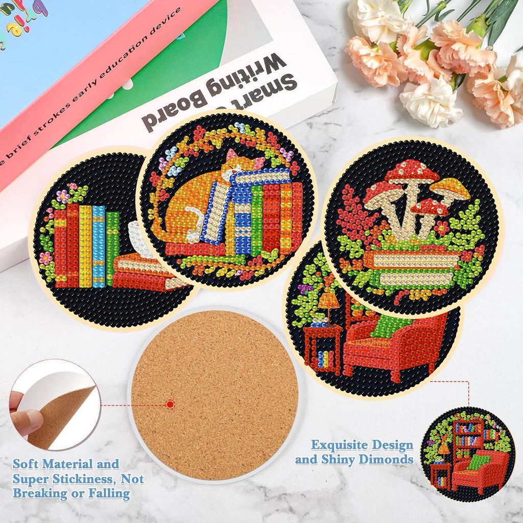 Puraikcmi 8PCs Diamond Paintings Coasters Kits Set, Funny Cat Diamond Art Coasters with Holder, DIY Crafts Diamond Art Kits Adult Craft Diamond Dots Gift