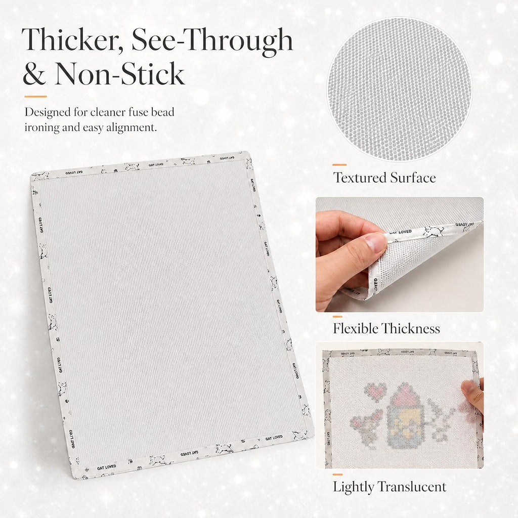 Thick Textured Fuse Bead Ironing Paper 7 Pack, 0.01 Inch Fiberglass Iron Cloth, Reusable Heat Transfer Sheet for Bead Craft Finishing, 7.87 x 5.91Inch (Cloth)