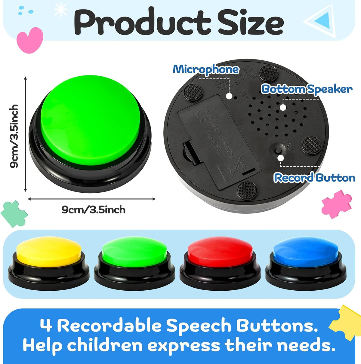 Autism Life Routine Chart with Speech Buttons-4Pcs Communication Aids
