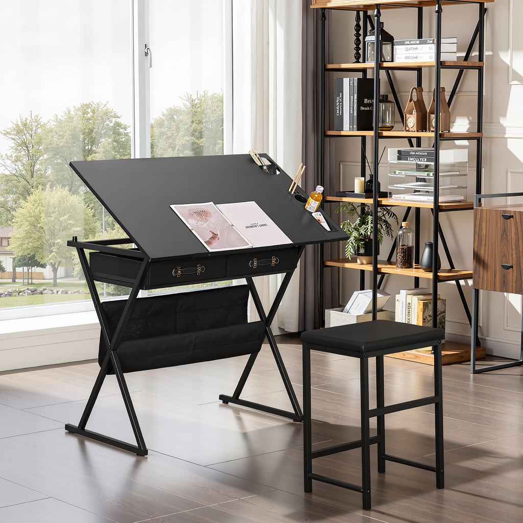 VECELO Adjustable Drafting and Art Desk with Stool