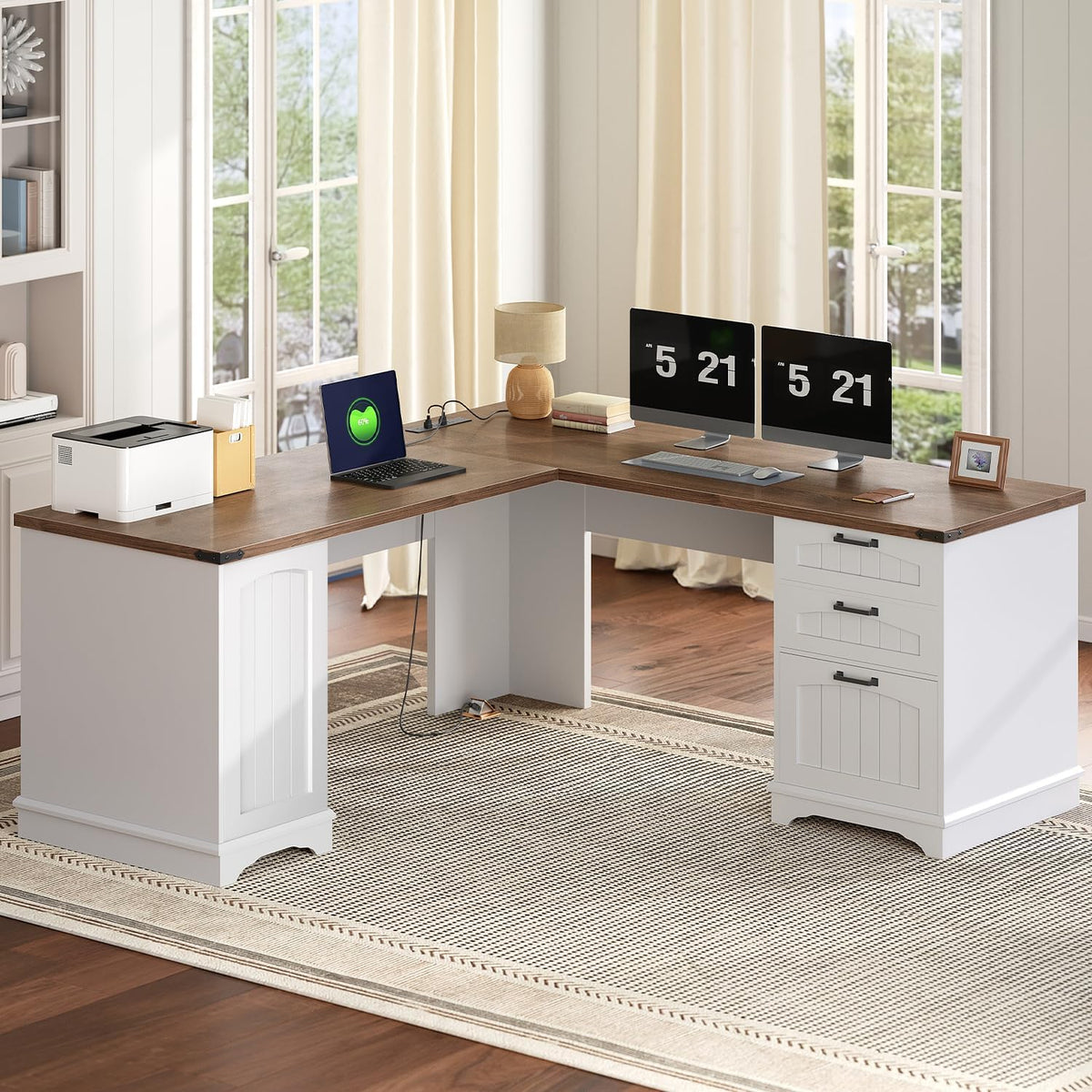 HOOBRO 59-Inch L-Shaped Student Desk with Storage