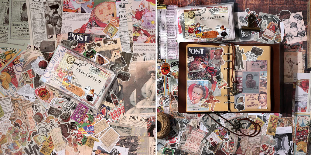 Draupnir 200pcs Vintage Junk Journal Supplies,Scrapbook Supplies Scrapbooking Paper and Stickers Ephemera For Art Aesthetic Journaling Kit Collage(Art)