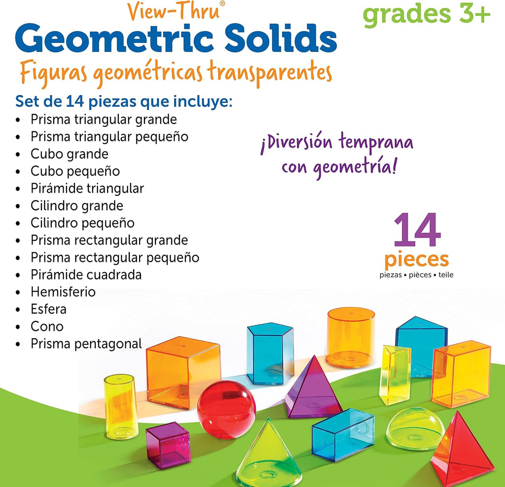 View-Thru Geometric Solids — 14-Piece Transparent 3D Shape Set (Grades K–8)