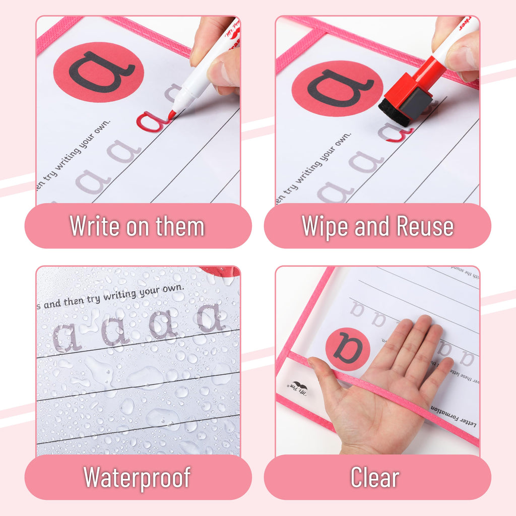 Mr. Pen- Reusable Dry Erase Pocket Sleeves, 10" x 14", 6 Pack, Colorful