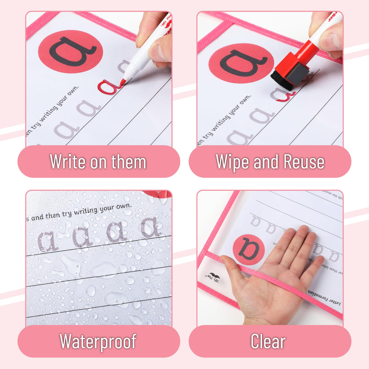 Mr. Pen- Reusable Dry Erase Pocket Sleeves, 10" x 14", 6 Pack, Colorful