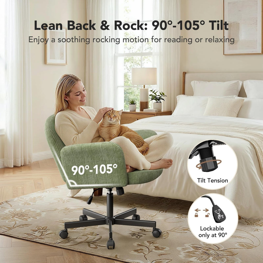 HUANUO Criss Cross Office Chair for Girls with Adjustable Armrests, White