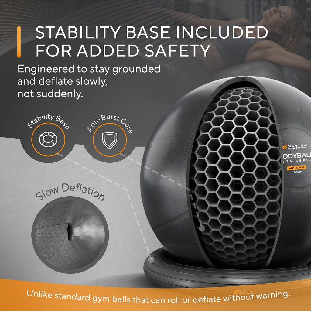Yoga Ball Chair for Office Desk with Base - Ergonomic Balance & Stability Exercise Ball Seat for Adults - Active Sitting for Posture, Core & Back Pain Relief, Home Gym, Therapy, Pump