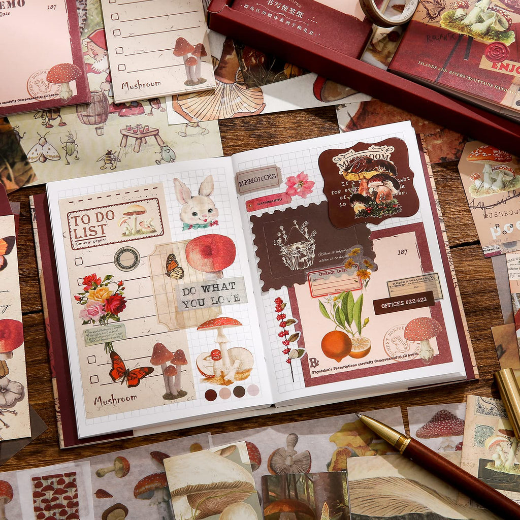 emmoolife 348 Pcs Scrapbooking Supplies Kit, Vintage Aesthetic Scrapbook Kit for Bullet Junk Journal, Stationery, A6 Grid Notebook, DIY Journaling Supplies, Birthday Craft Gift for Teen Girl Women