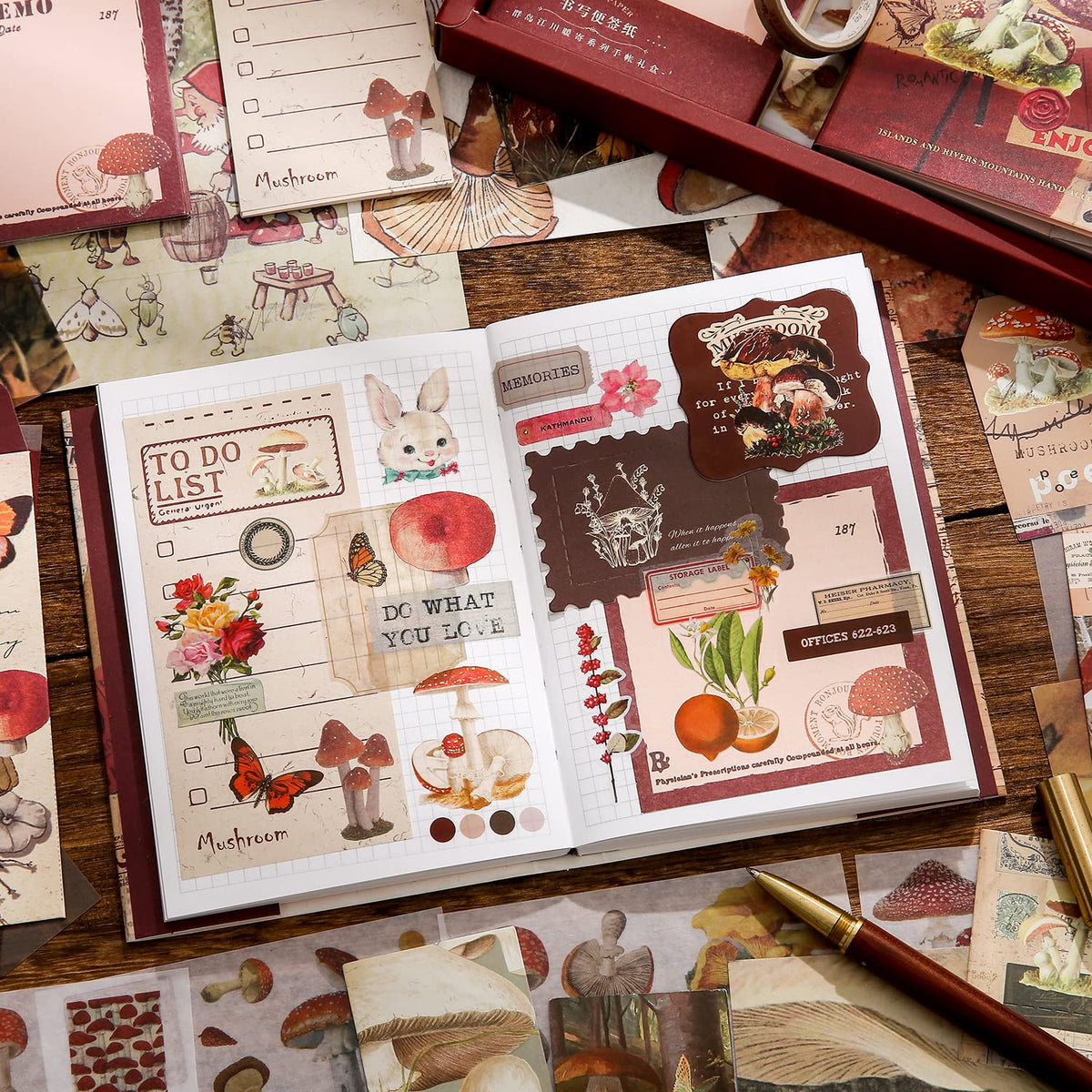 emmoolife 348 Pcs Scrapbooking Supplies Kit, Vintage Aesthetic Scrapbook Kit for Bullet Junk Journal, Stationery, A6 Grid Notebook, DIY Journaling Supplies, Birthday Craft Gift for Teen Girl Women
