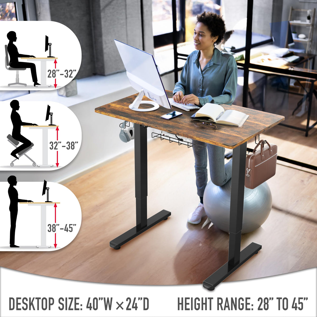 SHW 55 x 28 Electric Height Adjustable Standing Desk w/Drawer, White