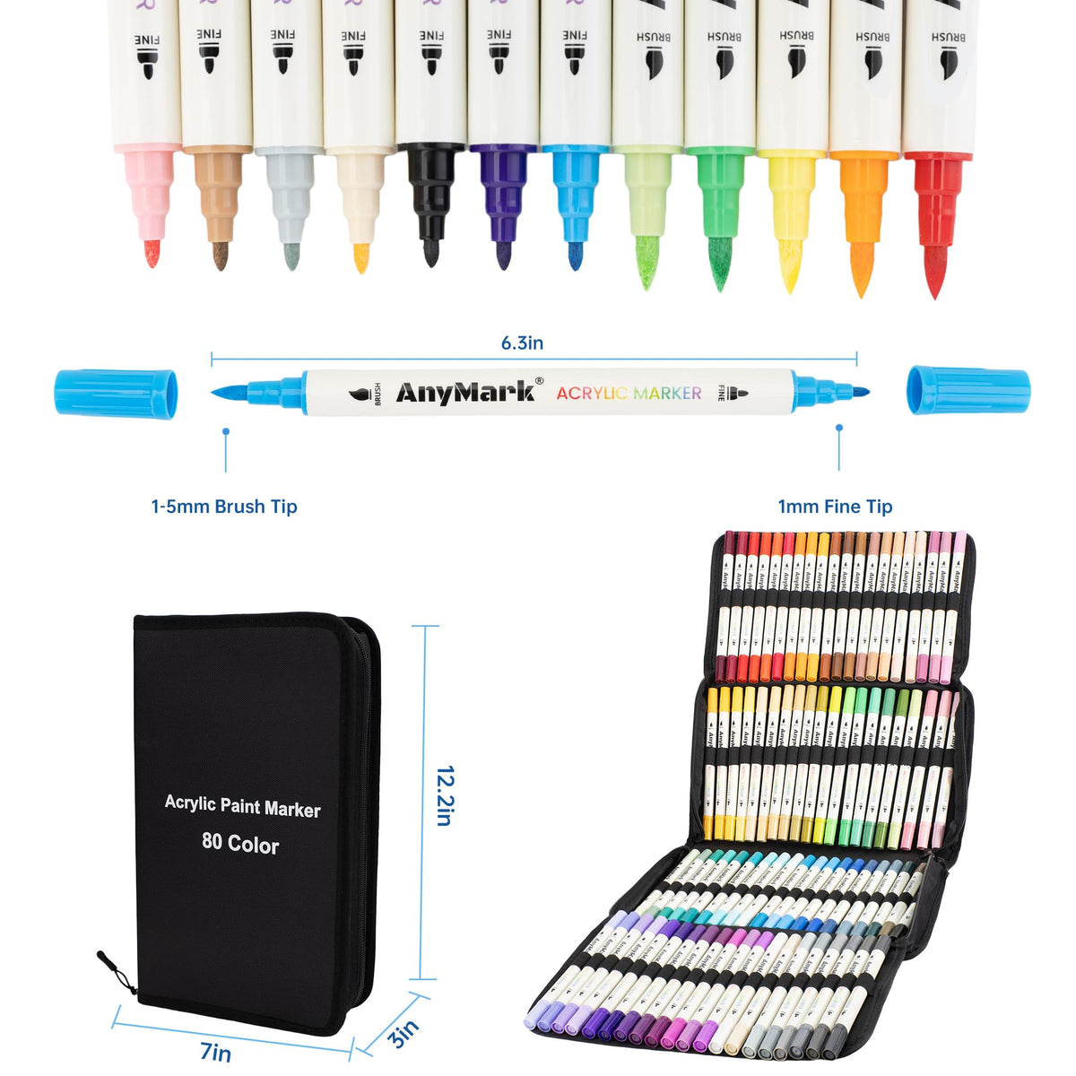 AnyMark 24 Colors Acrylic Paint Markers Brush & Fine Paint Pens