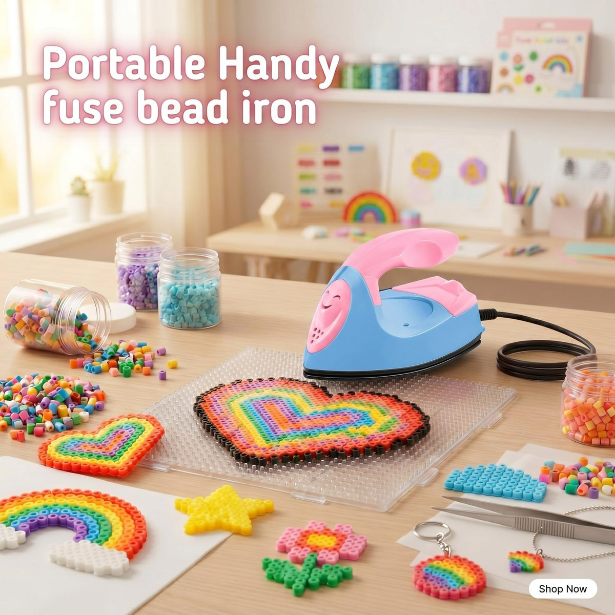 Honoson Mini Iron for Craft Small Iron on Patch Fuse Bead, Mint Green