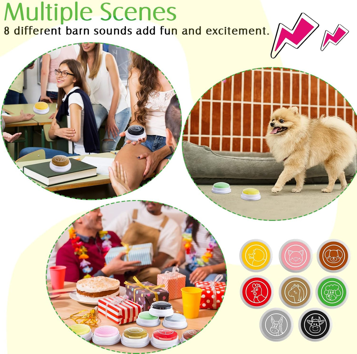 Syhood 8 Pcs Animal Sounds Buzzer for Trivia, Classic Style