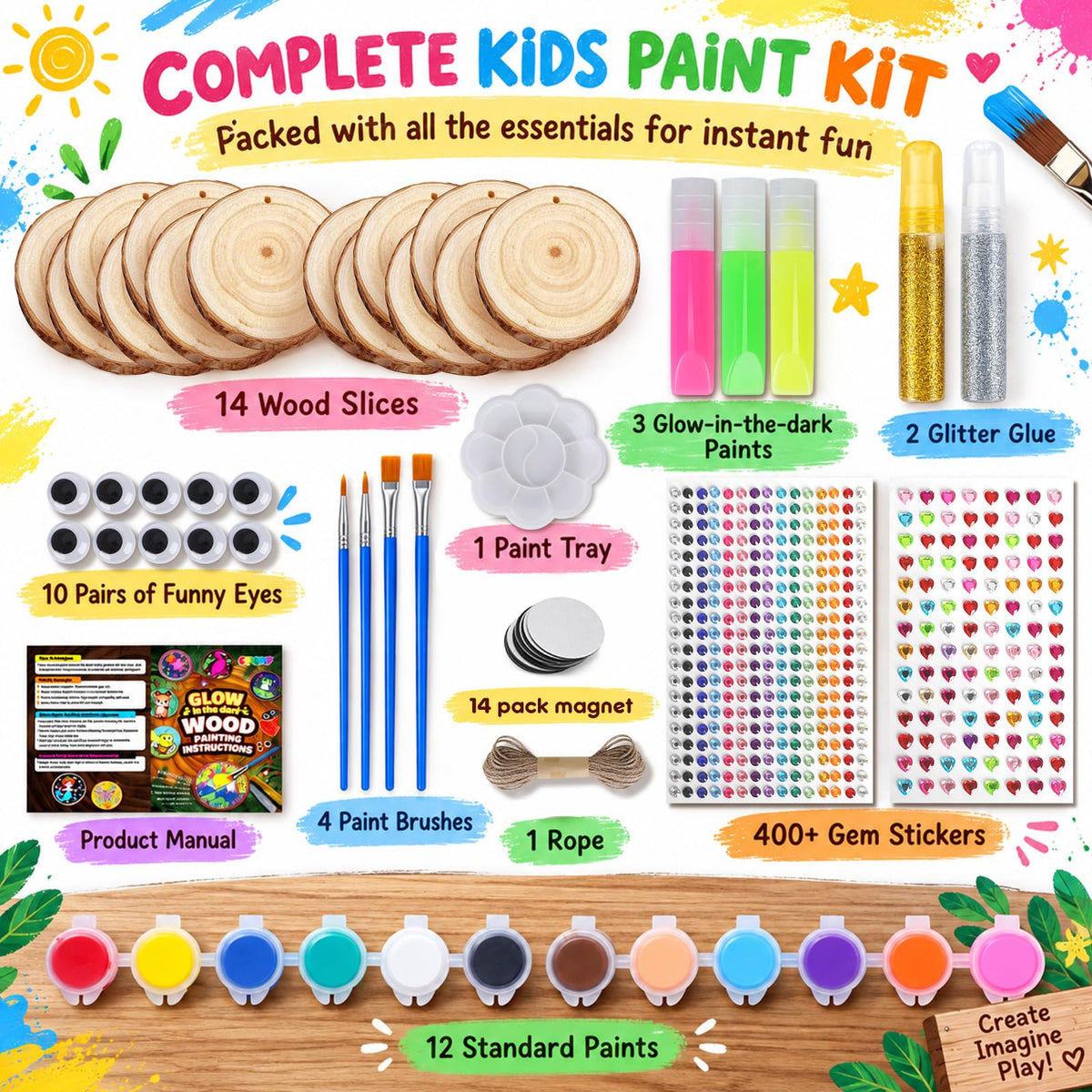 Wooden Painting Kit for Kids, Arts and Crafts Gift Set for Boys Girls 6-12