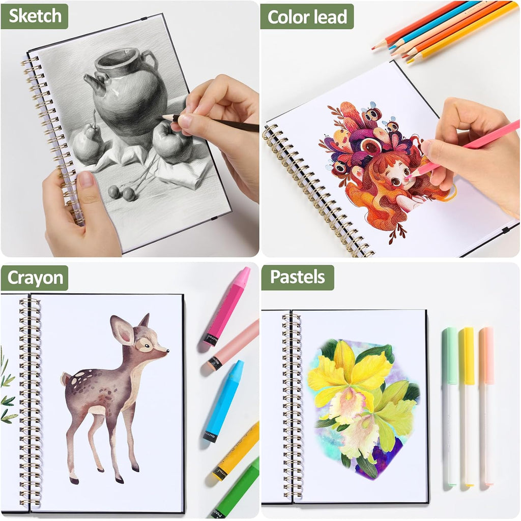 Forvencer Blank Spiral Sketchbook, 8" x 5.6" Hardcover, 100 GSM – 2 Pack