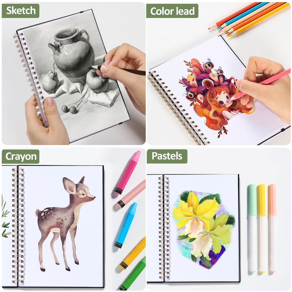 Forvencer Blank Spiral Sketchbook, 8" x 5.6" Hardcover, 100 GSM – 2 Pack