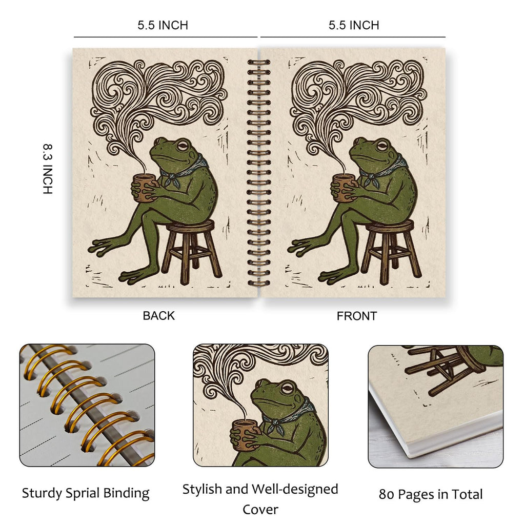 Frog Notebook, Frog Office Supplies, Cute Spiral Journal for Teens
