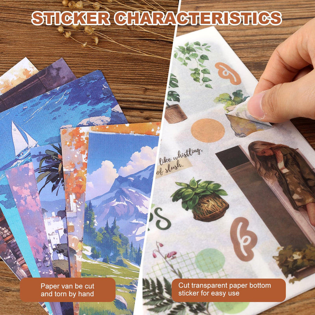 Scrapbook Stickers - 300 Pre-Cut Washi Stickers & 20 Scrapbook Papers for Travel Journaling