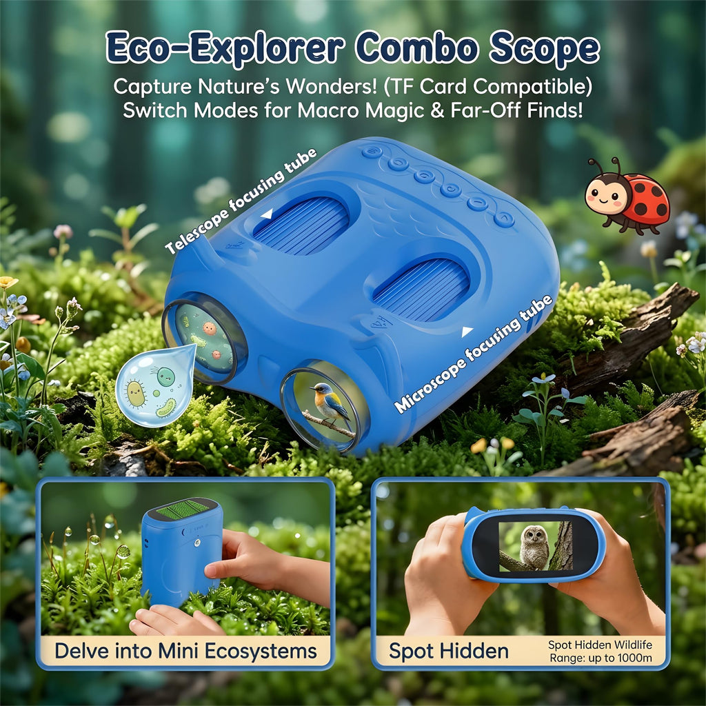 OAEBLLE: 2-in-1 Handheld Digital Microscope & Pocket Telescope for Kids, 1000X / 10X, 2.0" Screen, 8 LEDs, 1080P Camera