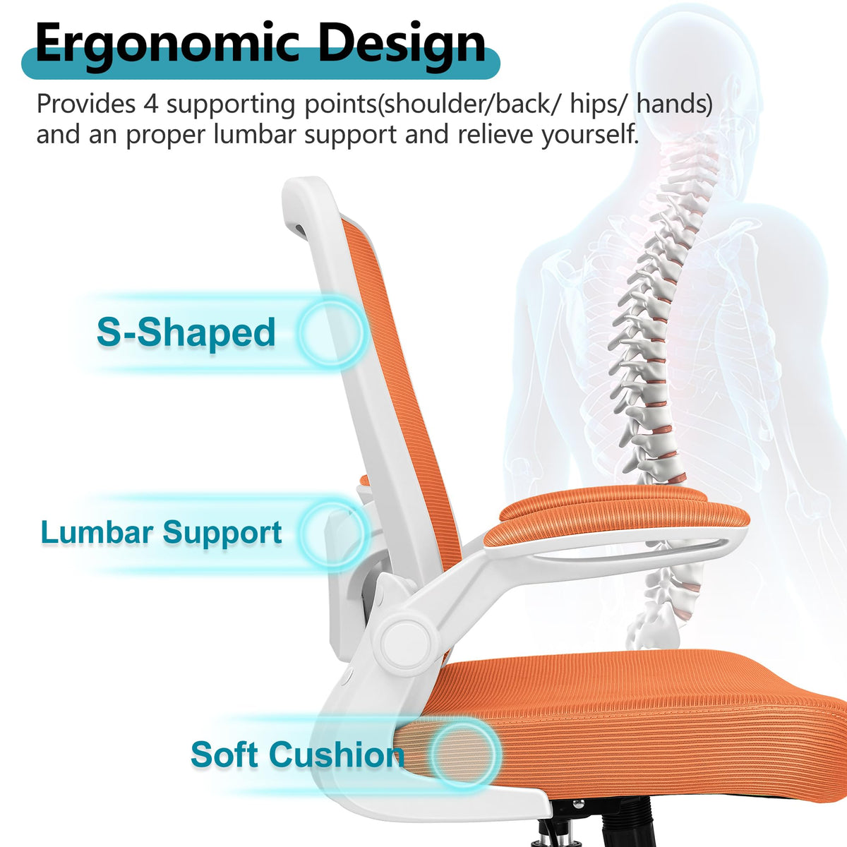 FelixKing Office Chair, Ergonomic Desk Chair Breathable Mesh Chairs Adjustable High Back Lumbar Support Flip-up Armrests, Executive Rolling Swivel Comfy Computer Chairs Home Office Black