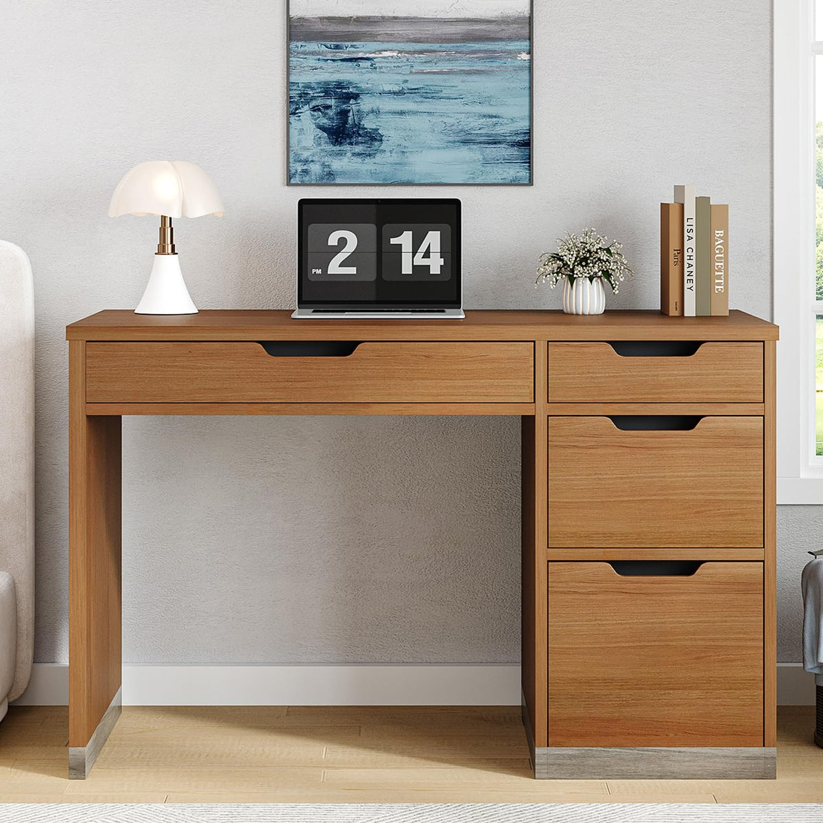 MaverickFurni White Desk with Drawers, 48 Inch Small Computer Desk