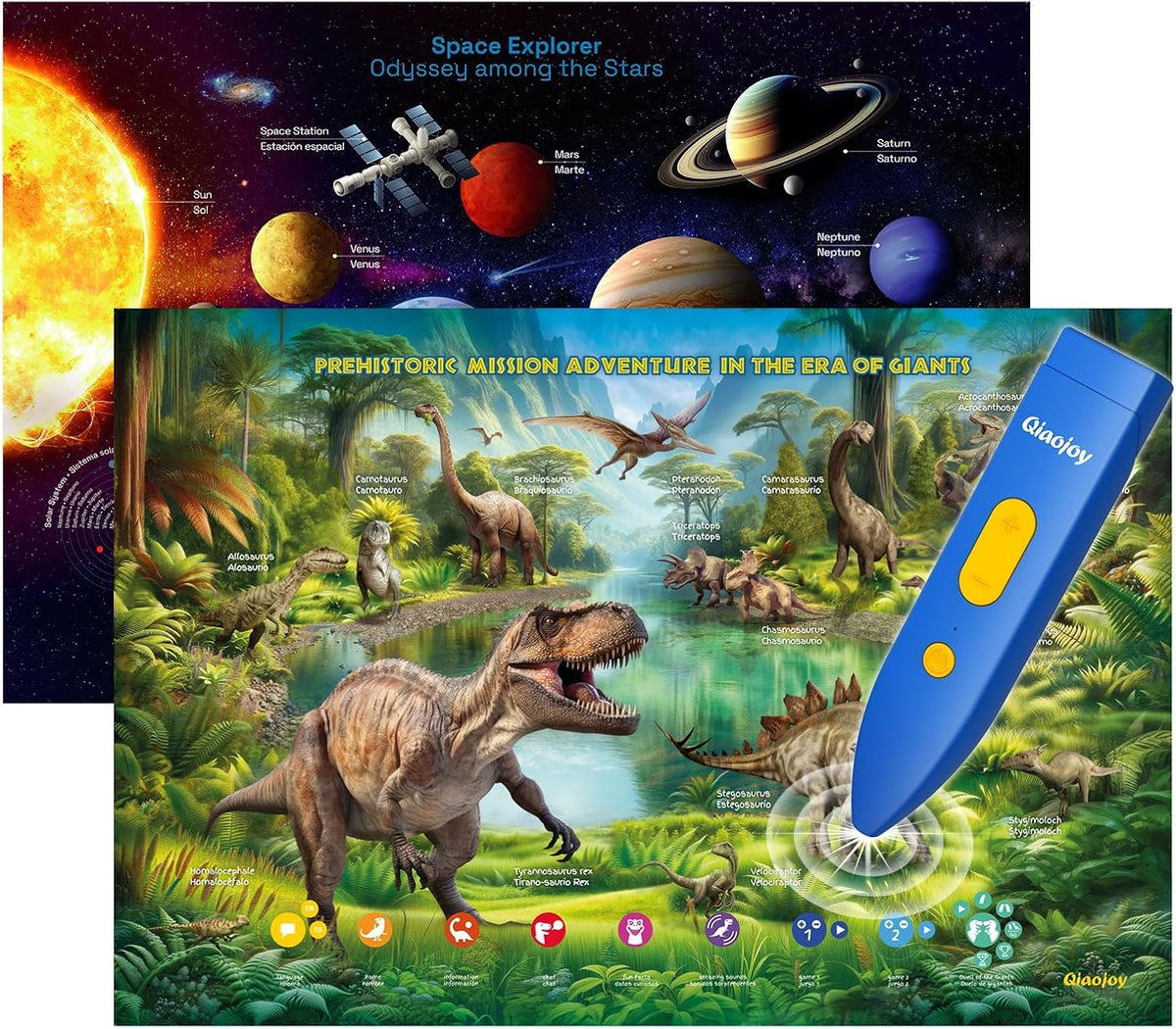 Qiaojoy Bilingual Interactive World Map for Kids Learning Educational Toy