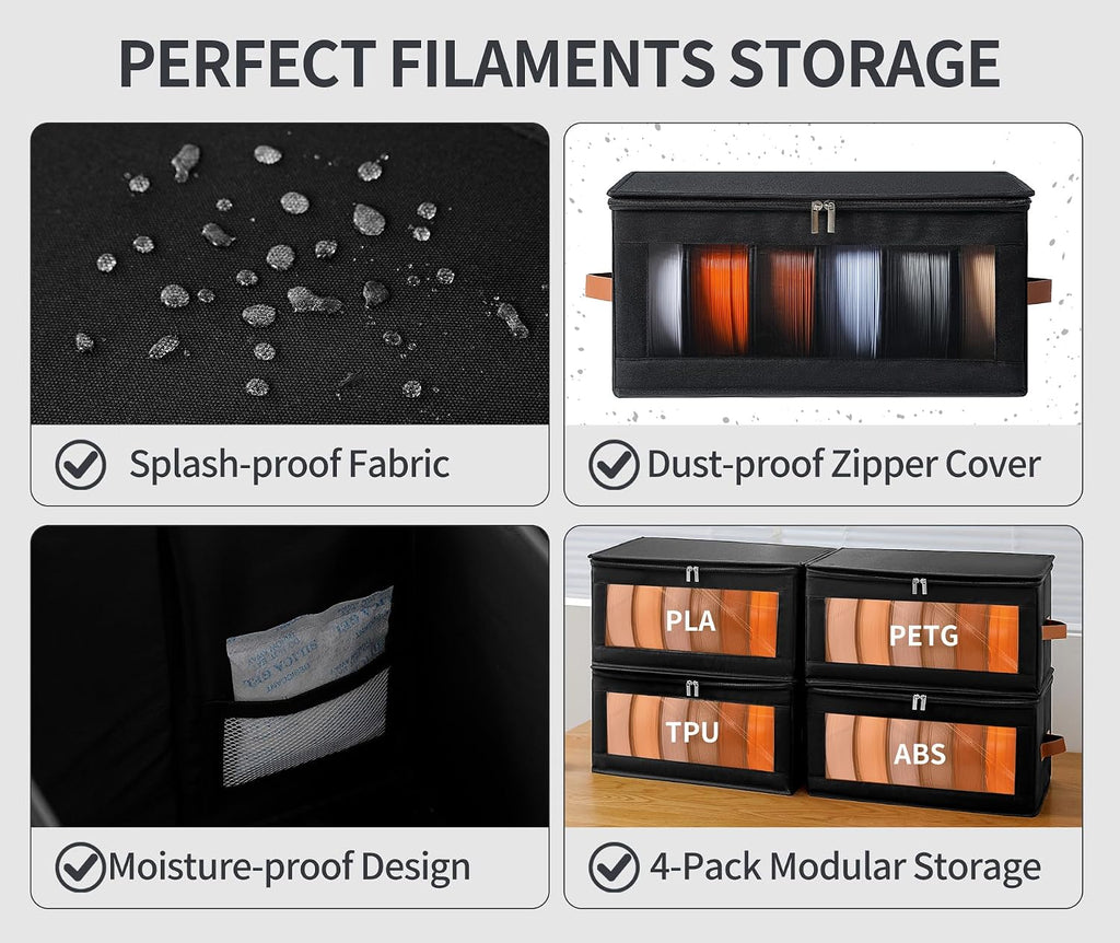 Qozary Filament Storage Box, 4 Pack Filament Container for 3D Printing
