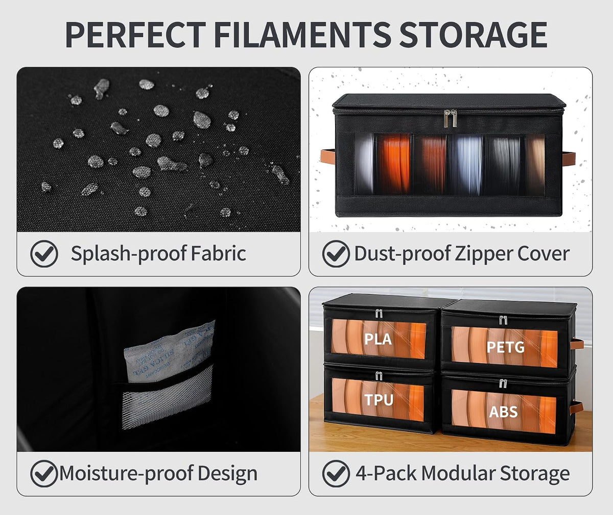 Qozary Filament Storage Box, 4 Pack Filament Container for 3D Printing